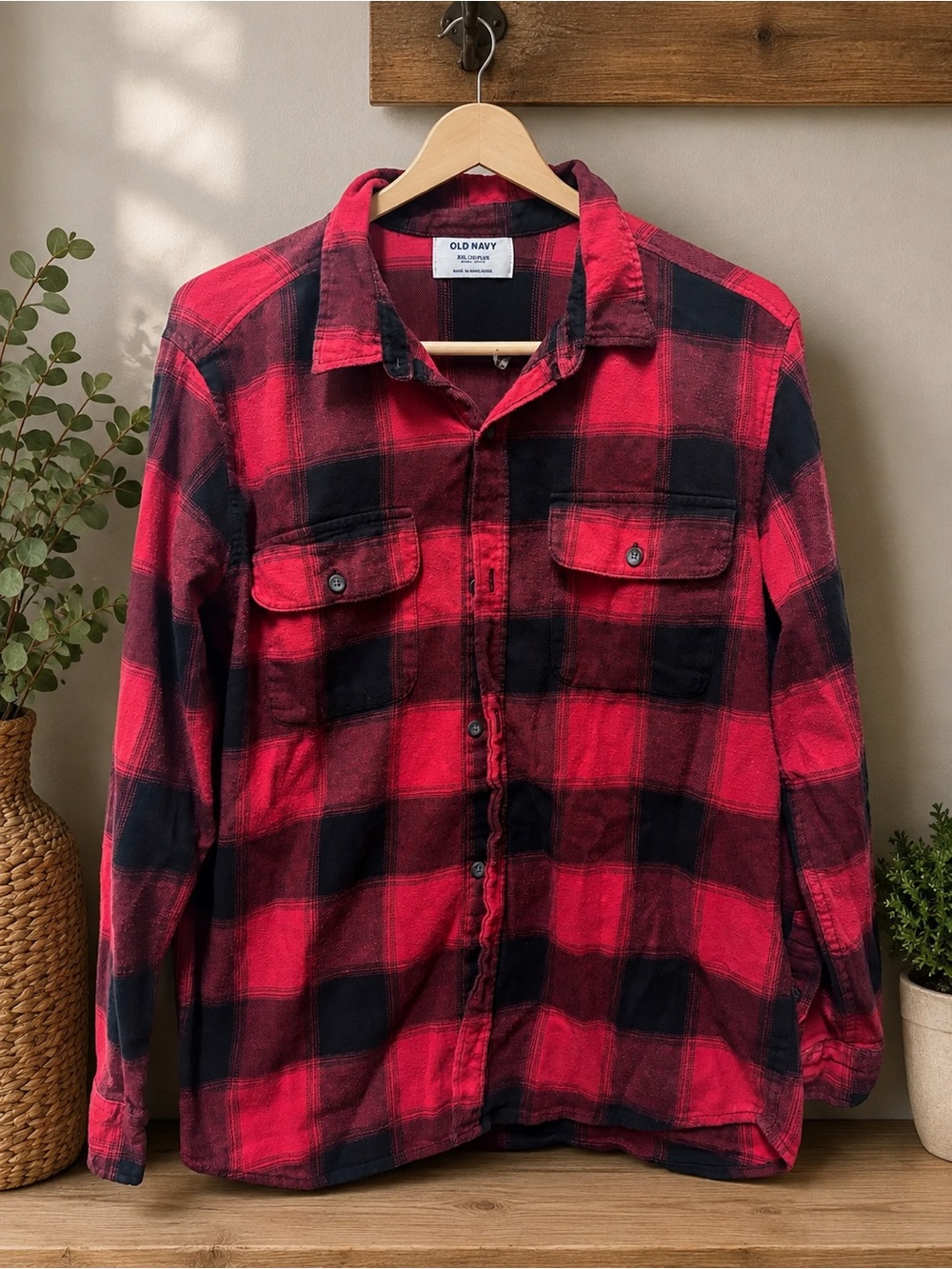 Old Navy Red and Black Plaid Flannel Shirt XXL